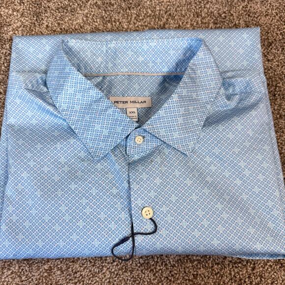 Peter Millar NWOT Men's XXL Sunshade Cotton Stretch Geometric Button Up Shirt - Picture 13 of 13